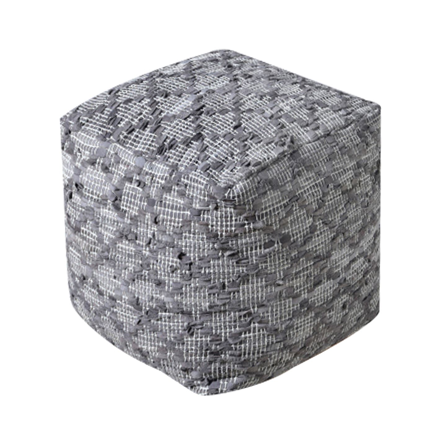 Zaynab Pouf, Leather, Taupe, Pitloom, Flat Weave 