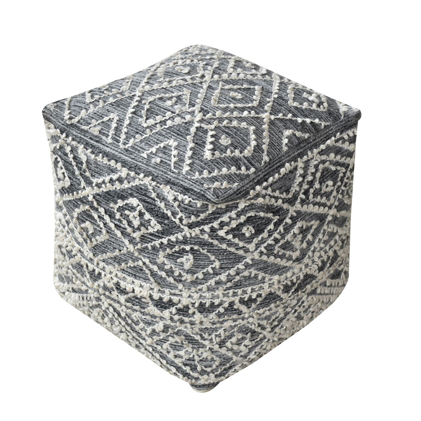 Zivon Pouf, Wool/ Viscose/ Pet, Grey, Jaquard Durry, Flat Weave 