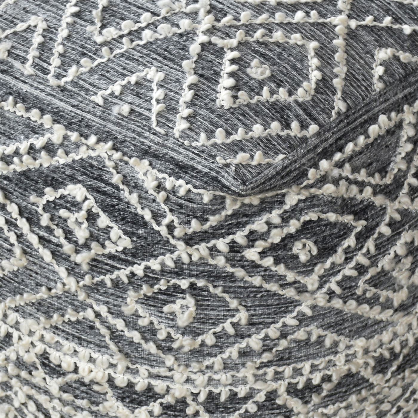 Zivon Pouf, Wool/ Viscose/ Pet, Grey, Jaquard Durry, Flat Weave