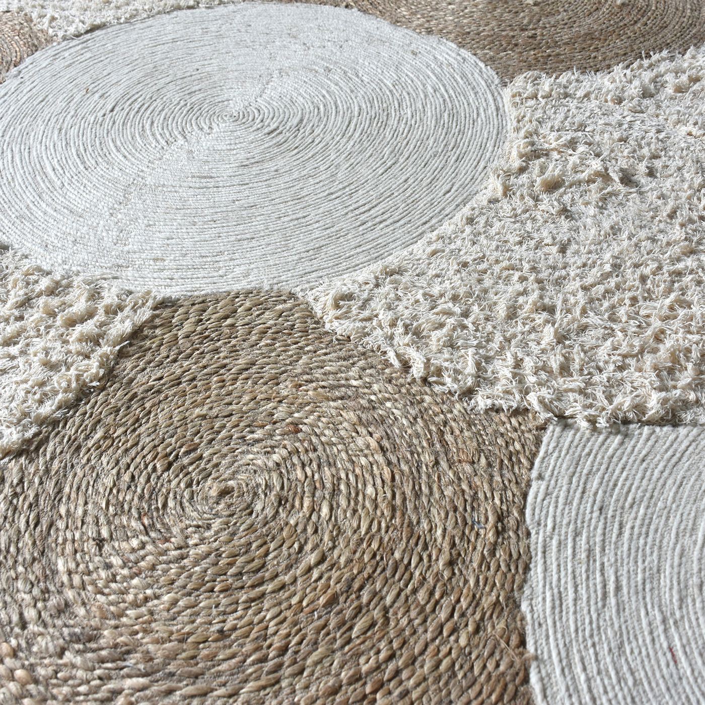 Area Rug, Bedroom Rug, Living Room Rug, Living Area Rug, Indian Rug, Office Carpet, Office Rug, Shop Rug Online, Jute, Wool, Cotton Salvage, Natural, Natural White, Hm Stitching, Flat Weave, circular