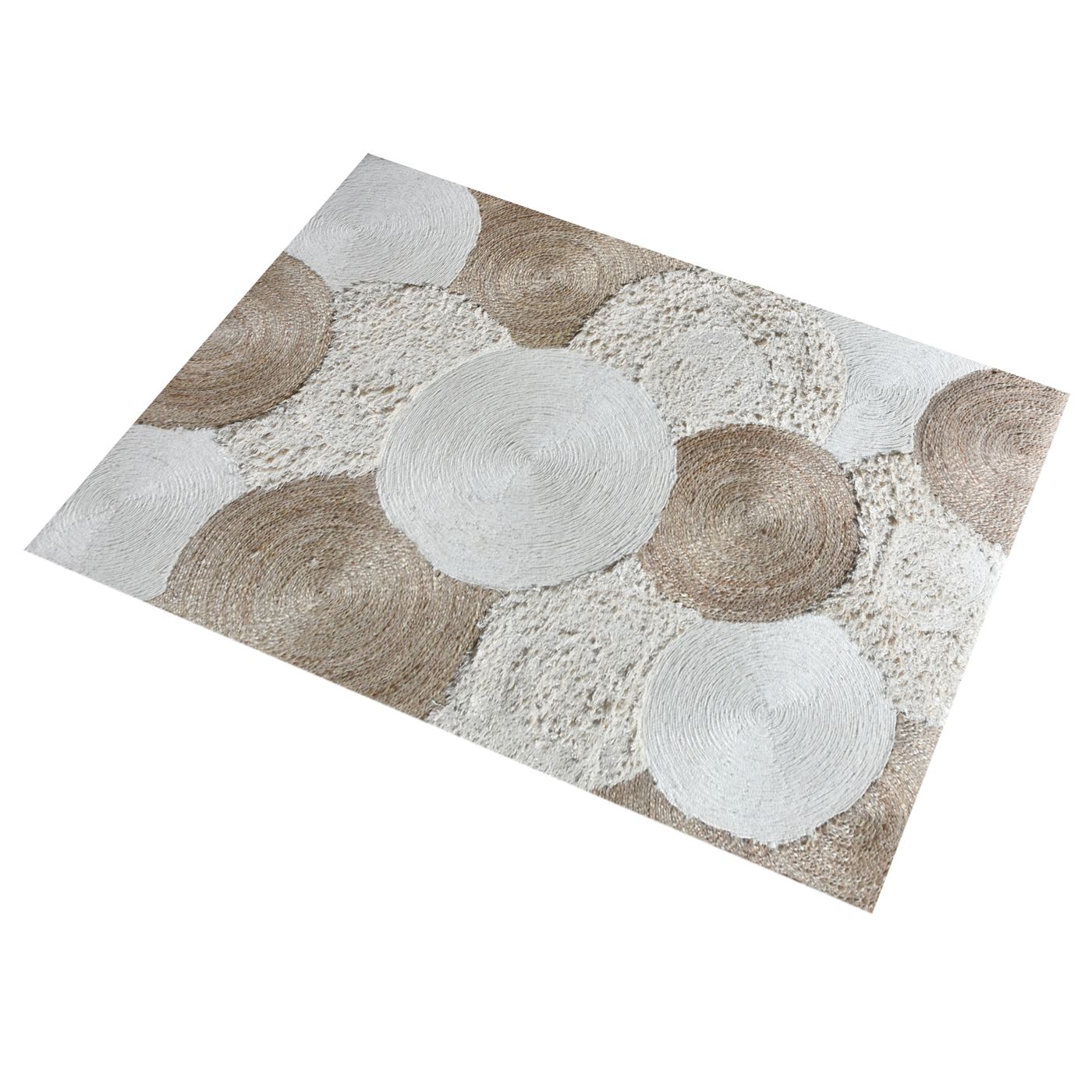 Area Rug, Bedroom Rug, Living Room Rug, Living Area Rug, Indian Rug, Office Carpet, Office Rug, Shop Rug Online, Jute, Wool, Cotton Salvage, Natural, Natural White, Hm Stitching, Flat Weave, circular