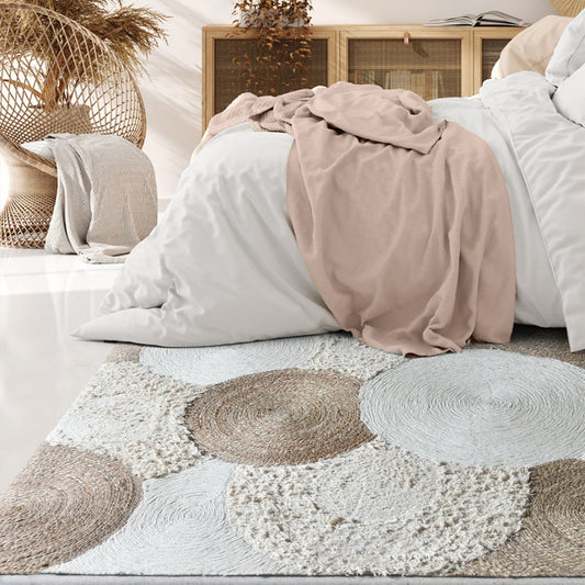 Area Rug, Bedroom Rug, Living Room Rug, Living Area Rug, Indian Rug, Office Carpet, Office Rug, Shop Rug Online, Jute, Wool, Cotton Salvage, Natural, Natural White, Hm Stitching, Flat Weave, circular