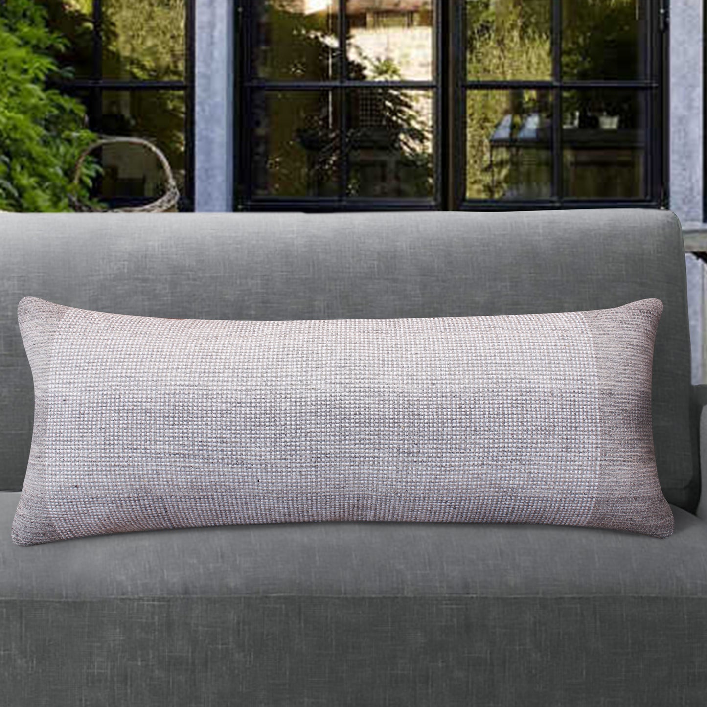 Backworth Lumber Cushion, 36x91 cm, Natural White, Wool, Hand Woven, Handwoven, Flat Weave