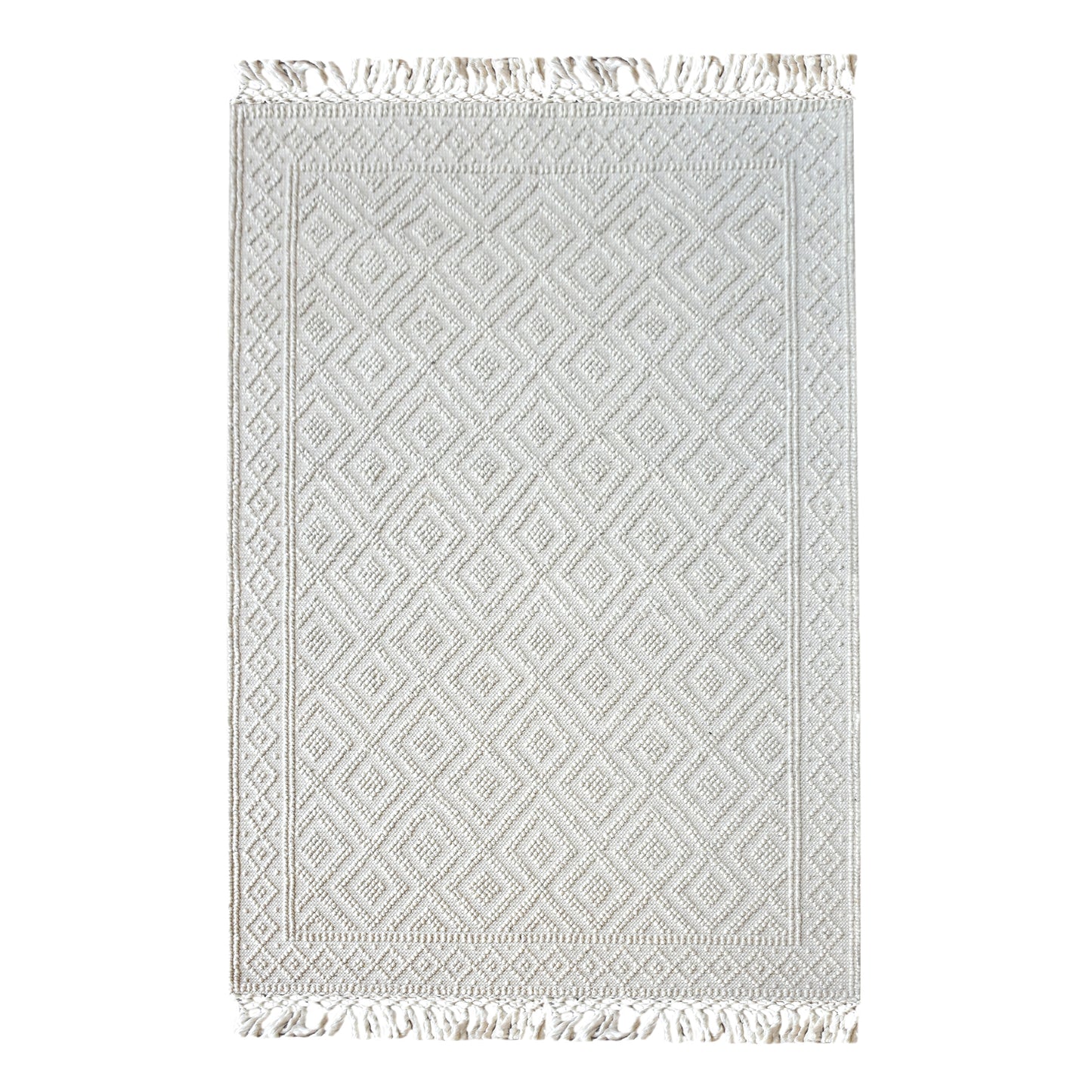 Area Rug, Bedroom Rug, Living Room Rug, Living Area Rug, Indian Rug, Office Carpet, Office Rug, Shop Rug Online, Wool, Viscose Mix, Natural White, Pitloom, All Loop, Geometrical