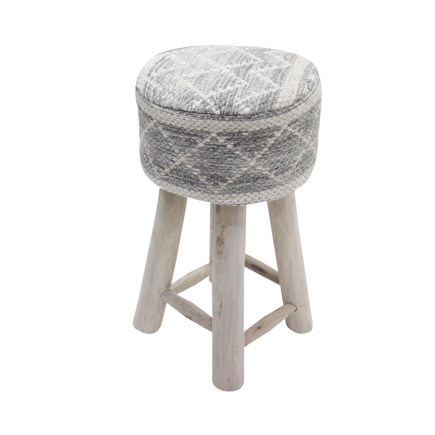 Naranja Bar Stool, 40x40x70 cm, Grey, Natural White, Wool, Hand Woven, Pitloom, Flat Weave