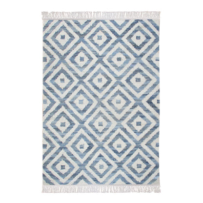 Area Rug, Bedroom Rug, Living Room Rug, Living Area Rug, Indian Rug, Office Carpet, Office Rug, Shop Rug Online, Denim, Recycled Fabric, Blue, Pitloom, Flat Weave, diamond 