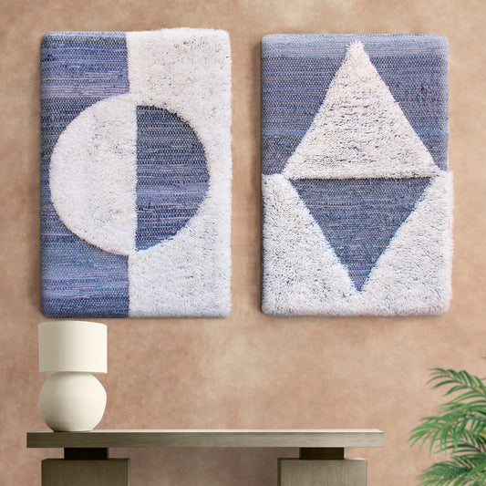 ALLCOTT WALL ART AND PARTON WALL ART - BLUE/IVORY - HANDWOVEN/OVER TUFTED - DENIM/WOOL & MDF