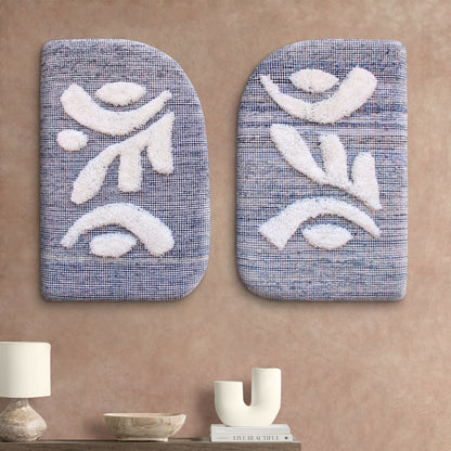 AUBERON OPT WALL ART AND AUBERON WALL ART - BLUE/IVORY - HANDWOVEN/OVER TUFTED - DENIM/WOOL & MDF