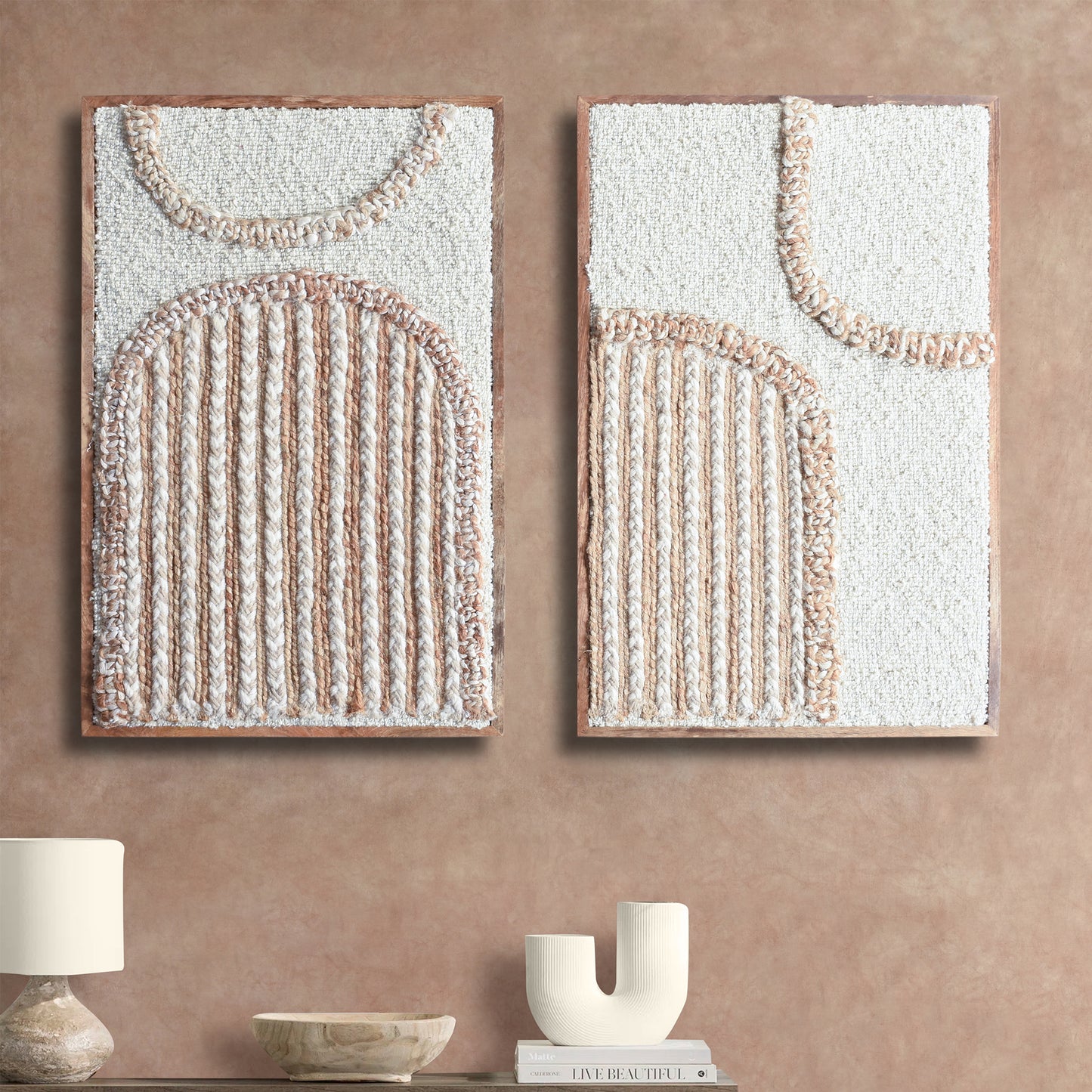 EAMON WALL FRAME AND EKOWYN WALL FRAME - IVORY/NATURAL - HANDMADE - WOOL/JUTE & WOOD FRAME