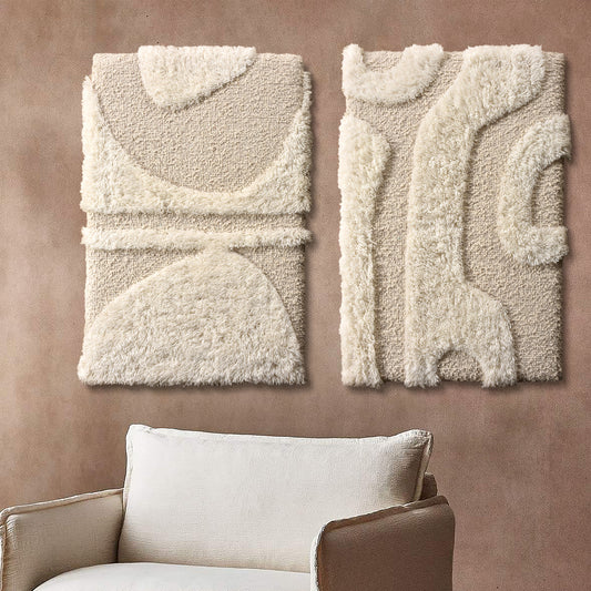ELINE WALL ART AND GILLAIN WALL ART - IVORY - HAND WOVEN / OVER TUFTED - WOOL & MDF