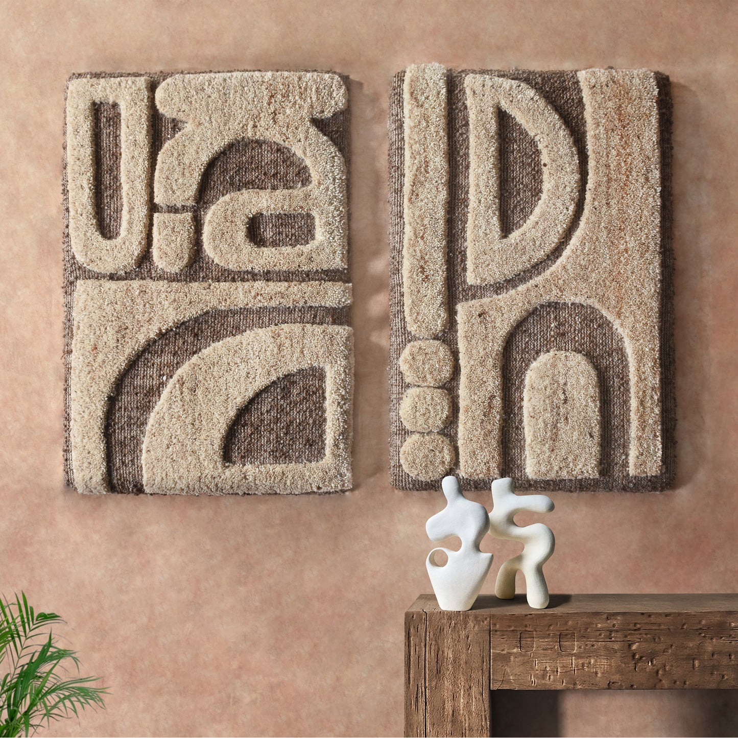 HABAD WALL ART AND HAGIL WALL ART - BROWN/BEIGE- HAND WOVEN / OVER TUFTED - WOOL & MDF