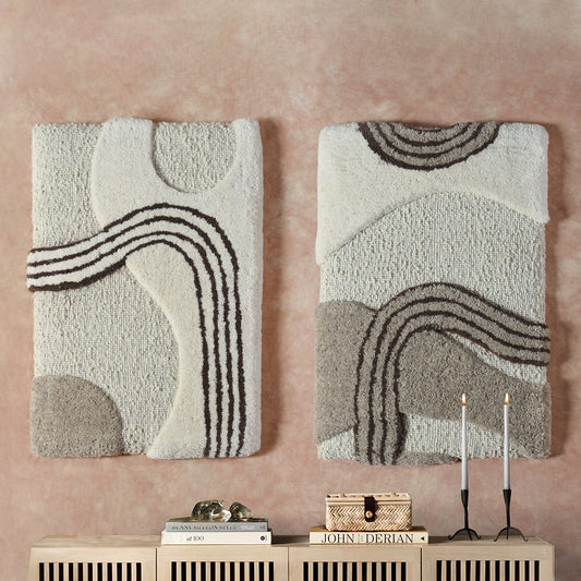 MALMIN WALL ART AND ANGERV WALL ART -  IVORY/GREY AND IVORY/GREY/BROWN - HAND WOVEN / OVER TUFTED - WOOL & MDF