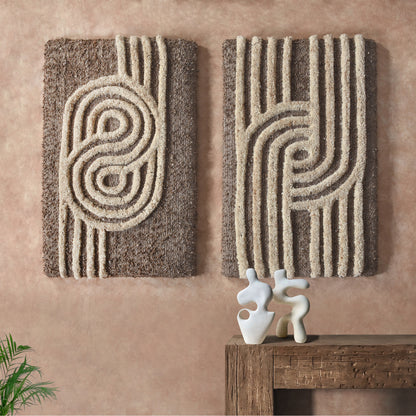MAMEDOT WALL ART AND MISGAV WALL ART - BROWN/BEIGE- HAND WOVEN / OVER TUFTED - WOOL & MDF