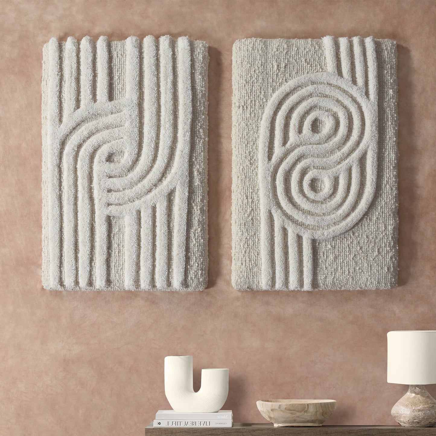 MISGAV WALL ART AND MAMEDOT WALL ART - IVORY - HAND WOVEN / OVER TUFTED - WOOL & MDF