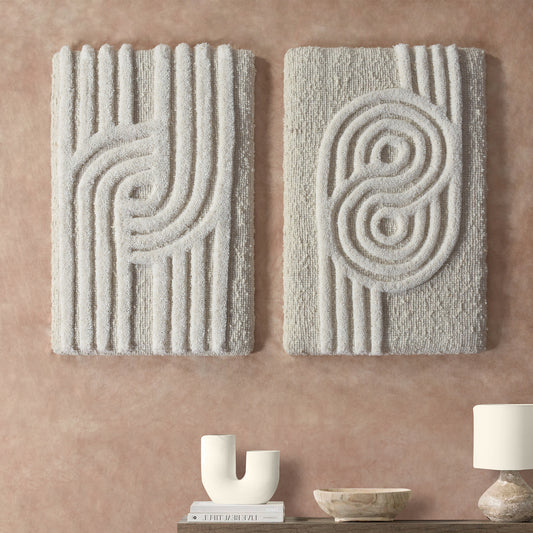 MISGAV WALL ART AND MAMEDOT WALL ART - IVORY - HAND WOVEN / OVER TUFTED - WOOL & MDF