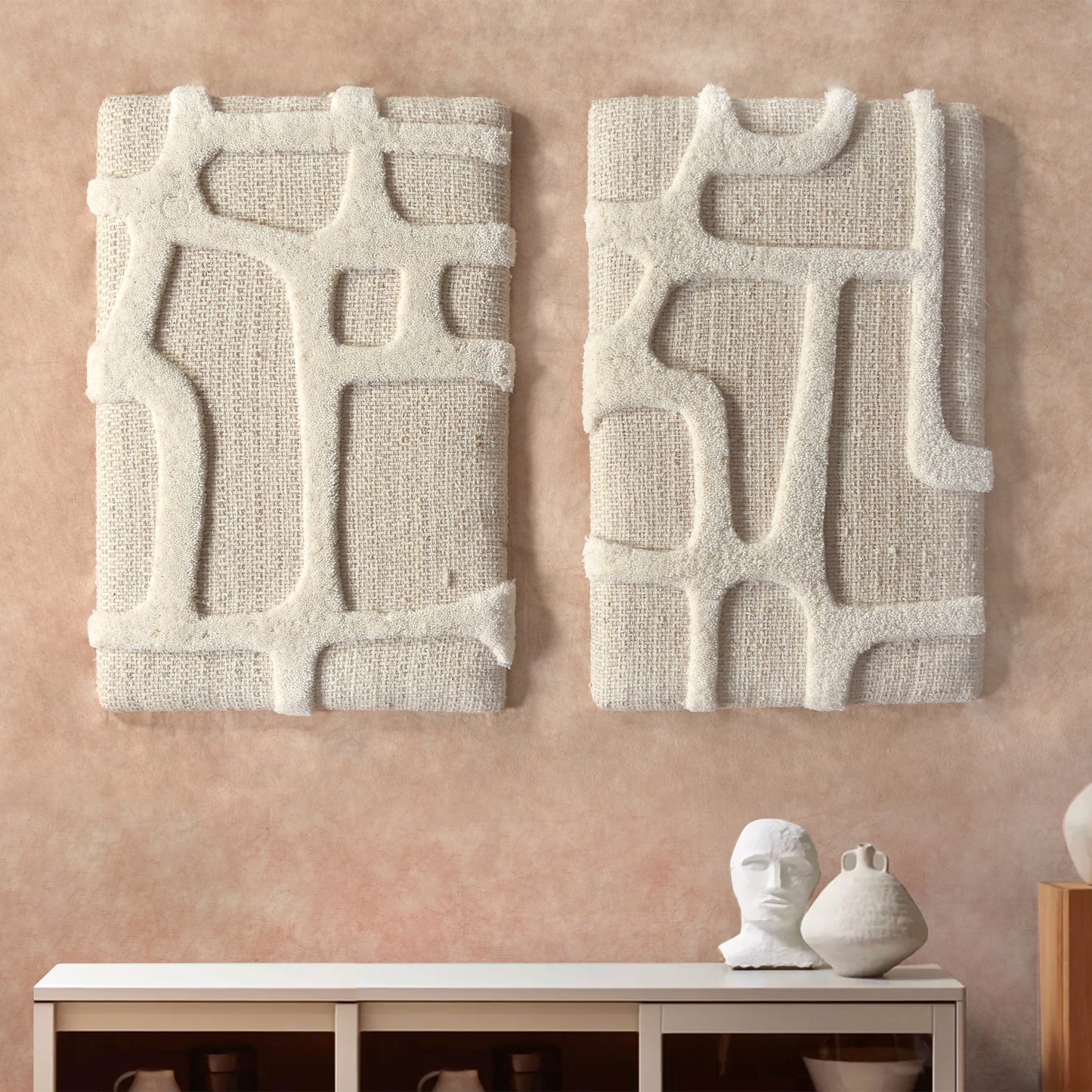 NATAN WALL ART AND OVADYA WALL ART - BEIGE/IVORY - HAND WOVEN / OVER TUFTED - WOOL & MDF