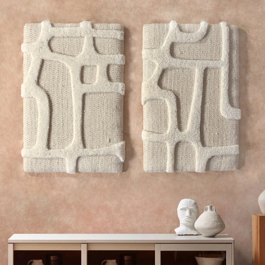 NATAN WALL ART AND OVADYA WALL ART - BEIGE/IVORY - HAND WOVEN / OVER TUFTED - WOOL & MDF