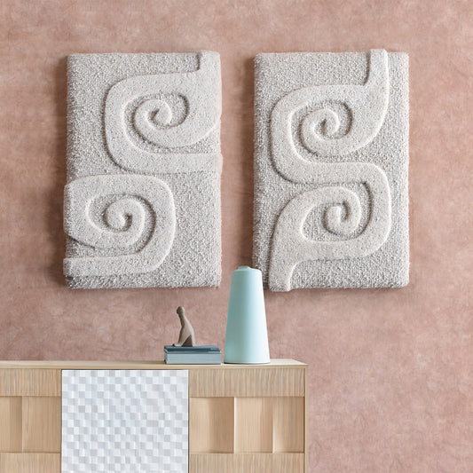 SELVYN WALL ART AND SISLEY WALL ART - IVORY - HAND WOVEN / OVER TUFTED - WOOL & MDF