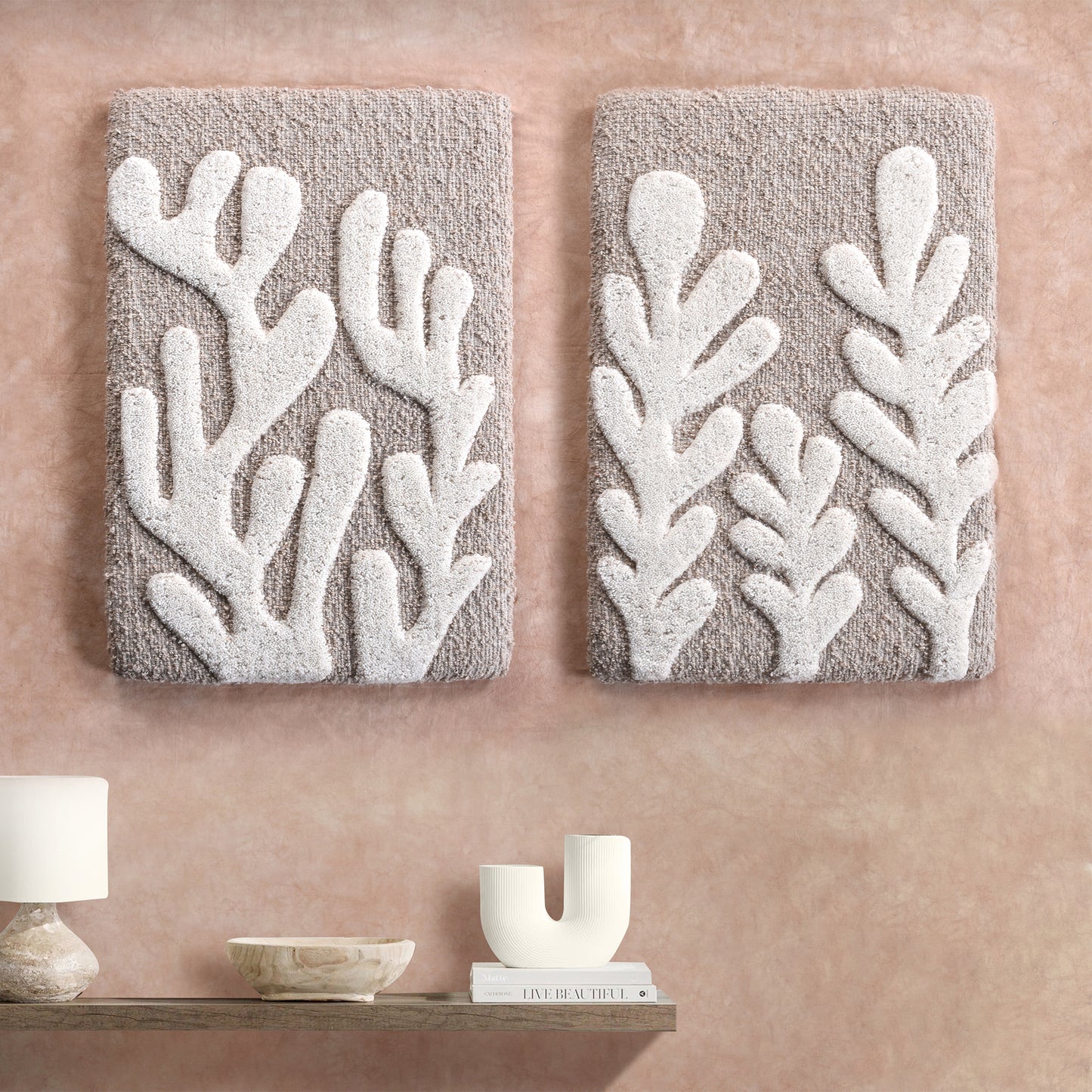 ZEKEI WALL FRAME AND NOELANNE WALL FRAME - BEIGE/IVORY - HAND WOVEN / OVER TUFTED - WOOL & WOOD FRAME