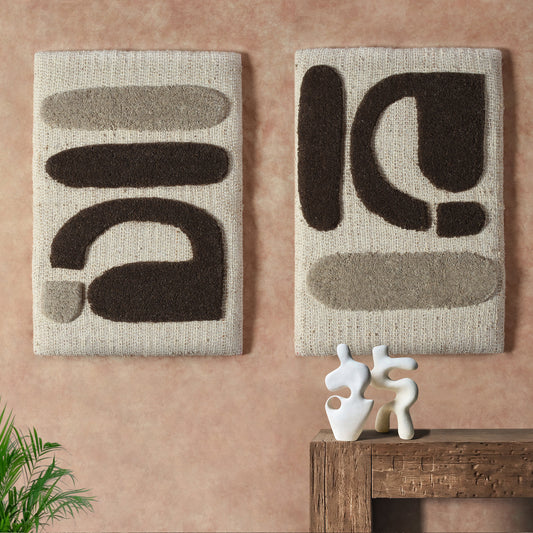 ALVIONT WALL ART AND ALLON WALL ART - BEIGE/GREY/BROWN - HAND WOVEN / OVER TUFTED - WOOL & MDF