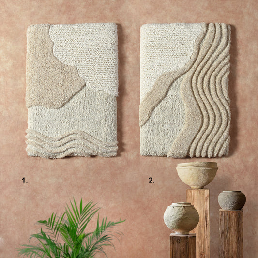 BERTHA WALL ART AND BETONI WALL ART - IVORY/BEIGE - HAND WOVEN / OVER TUFTED - WOOL & MDF