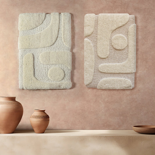 BRYSSEL WALL ART AND AROMIK WALL ART - IVORY - HAND WOVEN / OVER TUFTED - WOOL & MDF