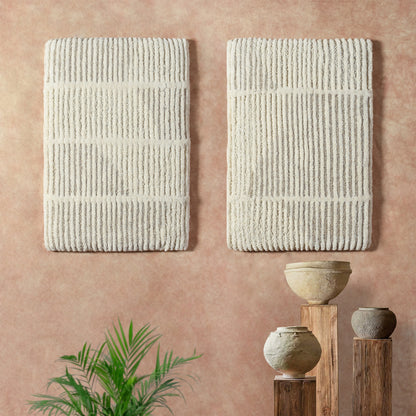 EMILIEN WALL ART AND ENSI WALL ART - IVORY/NATURAL GREY - HAND WOVEN / OVER TUFTED - WOOL & MDF