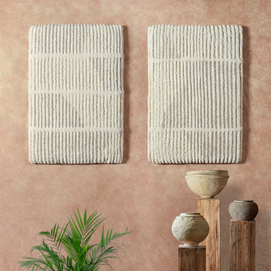 EMILIEN WALL ART AND ENSI WALL ART - IVORY/NATURAL GREY - HAND WOVEN / OVER TUFTED - WOOL & MDF