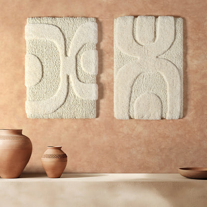 EROTTA WALL ART AND ALANKOT WALL ART - IVORY - HAND WOVEN / OVER TUFTED - WOOL & MDF