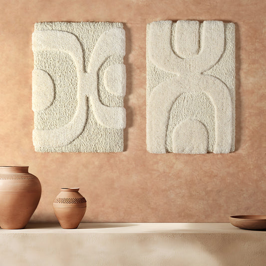 EROTTA WALL ART AND ALANKOT WALL ART - IVORY - HAND WOVEN / OVER TUFTED - WOOL & MDF