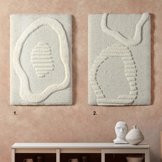 JUNGIN WALL ART AND LEINON WALL ART - IVORY - HAND WOVEN / OVER TUFTED - WOOL & MDF