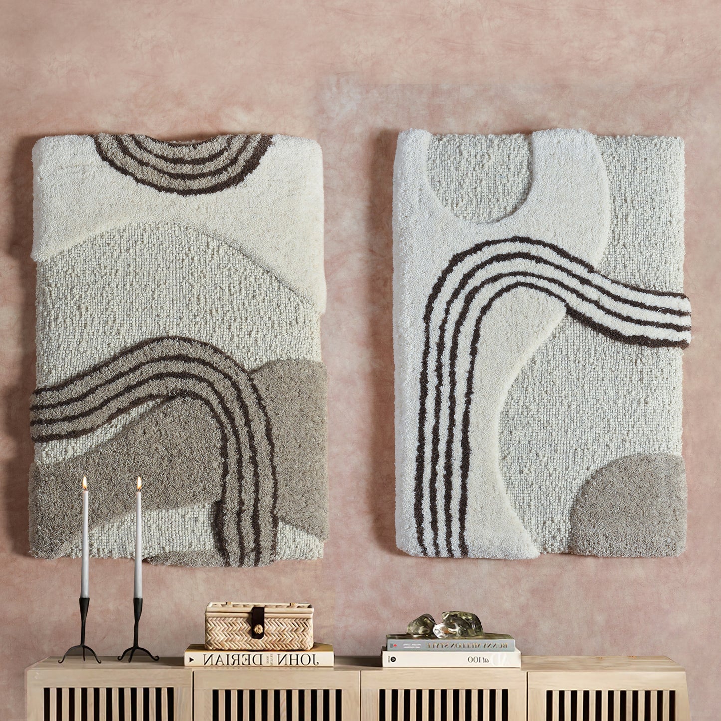 MALMIN WALL ART AND ANGERV WALL ART -  IVORY/GREY AND IVORY/GREY/BROWN - HAND WOVEN / OVER TUFTED - WOOL & MDF