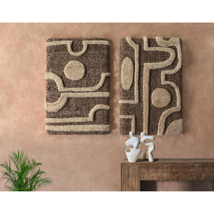 OKKATO WALL ART AND KAIPI WALL ART - BROWN/BEIGE- HAND WOVEN / OVER TUFTED - WOOL & MDF