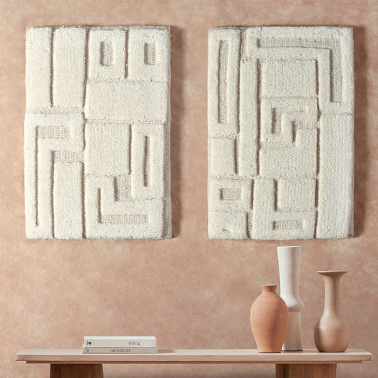 PUISTO WALL ART AND ERKON WALL ART - BEIGE/IVORY - HAND WOVEN / OVER TUFTED - WOOL & MDF