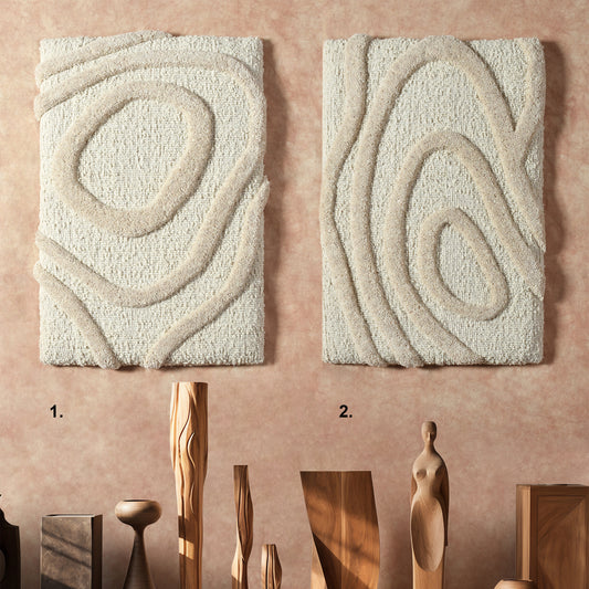 PYHAN WALL ART AND EERIK WALL ART - IVORY/BEIGE - HAND WOVEN / OVER TUFTED - WOOL & MDF