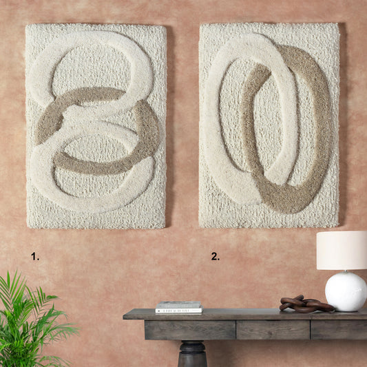 RAITTI WALL ART AND NEVSKIN WALL ART - IVORY/GREY - HAND WOVEN / OVER TUFTED - WOOL & MDF
