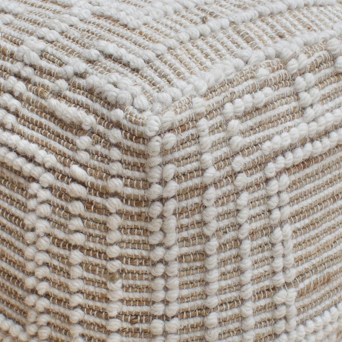 Borovo Pouf, Jute, Wool, Natural, Natural White, Pitloom, All Loop