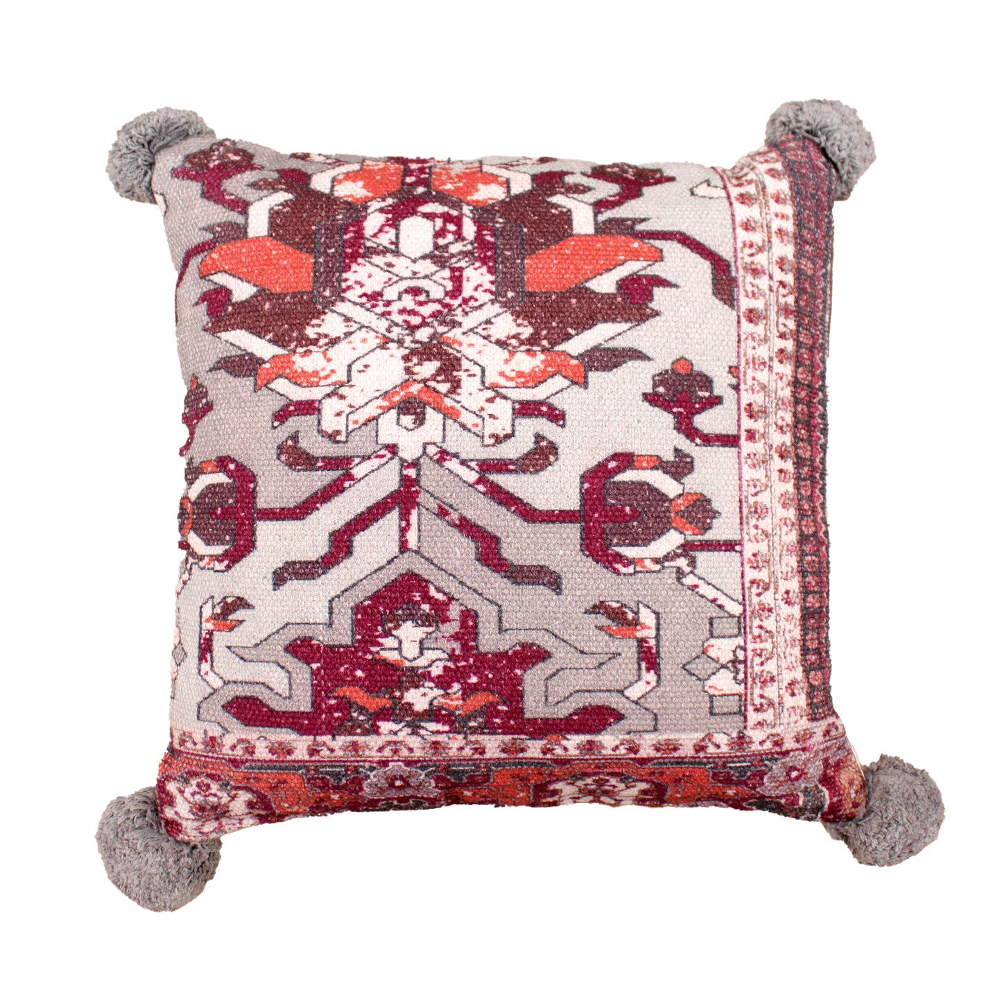 Mossy Pillow, Cotton, Printed, Grey, Multi, Pitloom, Flat Weave