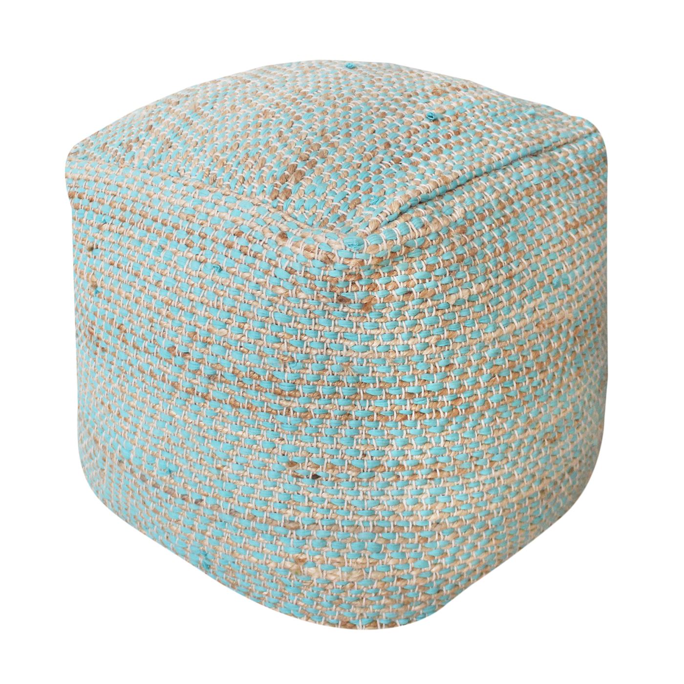 Abella Pouf, Cotton, Hemp, Aqua, Pitloom, Flat Weave