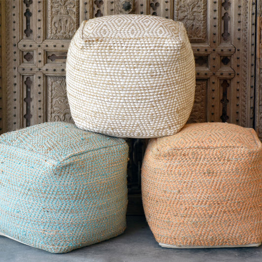 Abella Pouf, Cotton, Hemp, Pitloom, Flat Weave