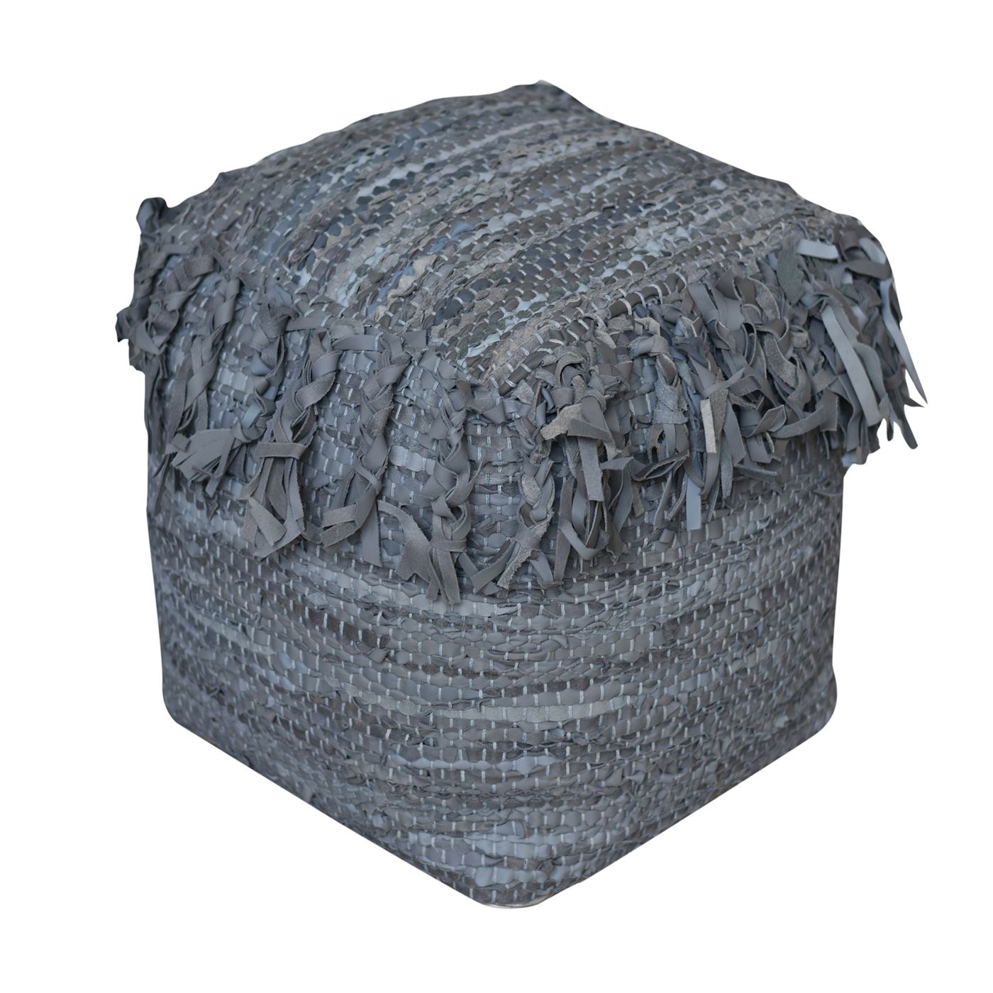 Aberdeer Pouf, Leather, Grey, Pitloom, Flat Weave
