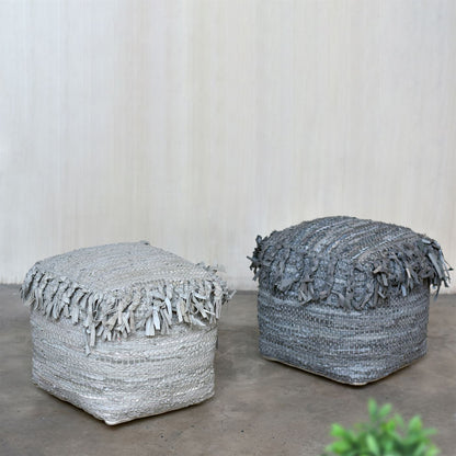Aberdeer Pouf, Leather, Pitloom, Flat Weave