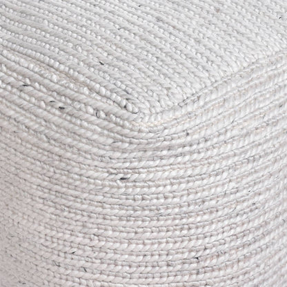 Abingdon-II Pouf, 40x40x40 cm, Natural White, PET, Hand Woven, Pitloom, All Loop