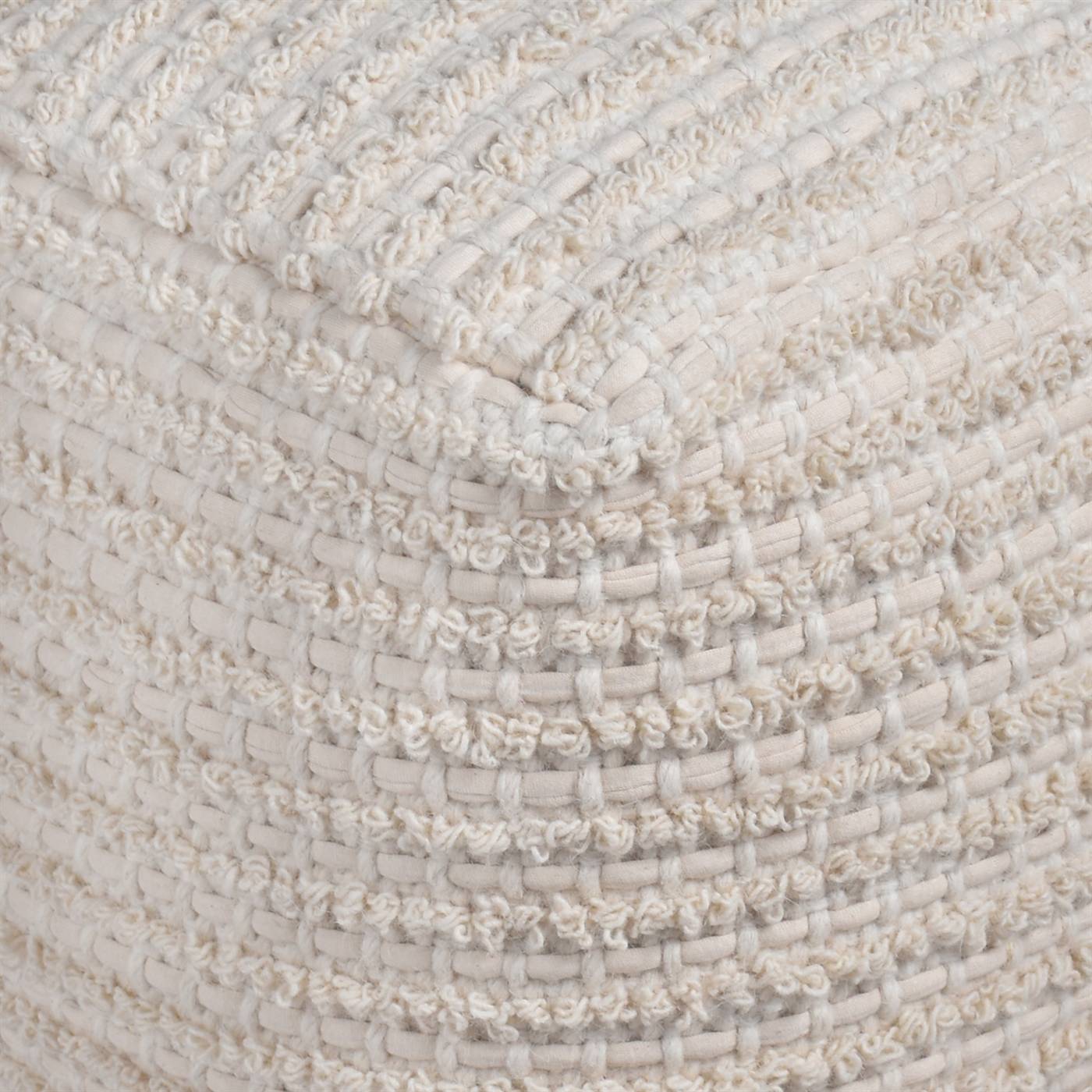 Adonis Pouf, 40x40x40 cm, Natural White, Wool, Cotton, Hand Woven, Pitloom, All Loop