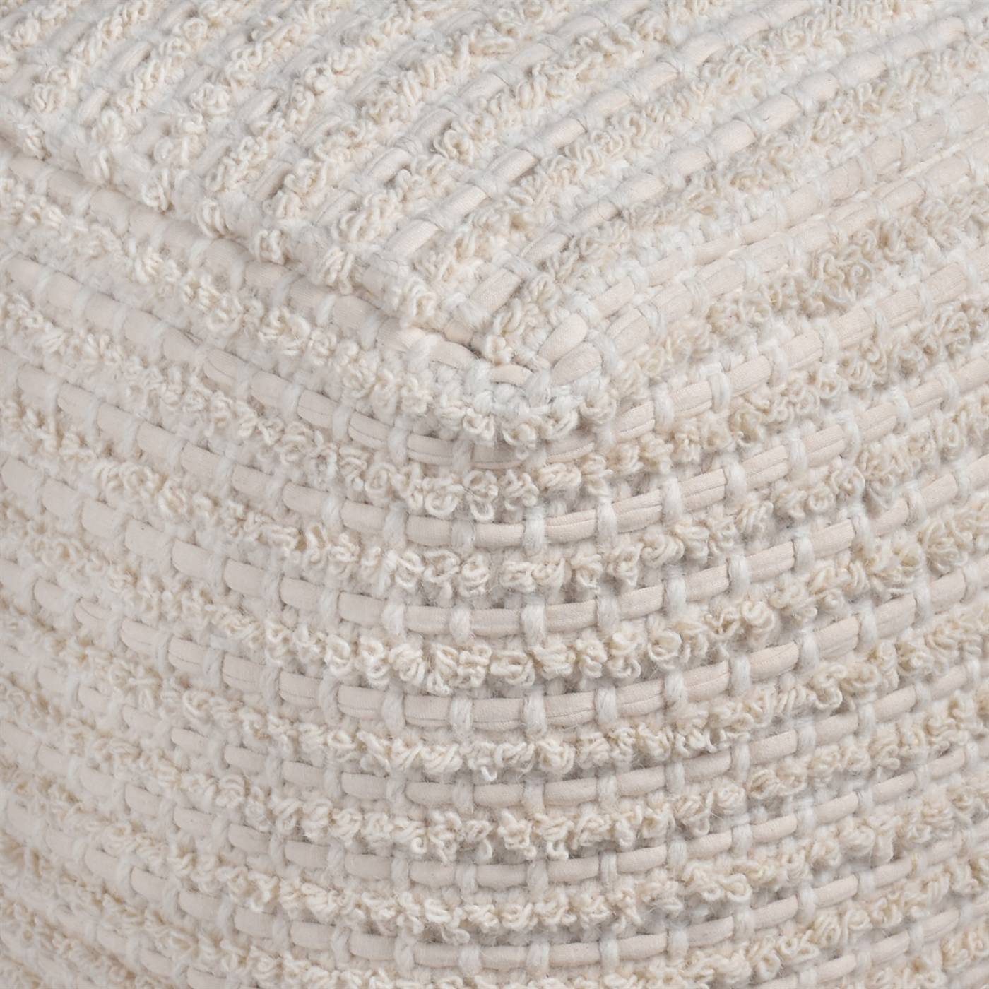 Adonis Pouf, 40x40x40 cm, Natural White, Wool, Cotton, Hand Woven, Pitloom, All Loop