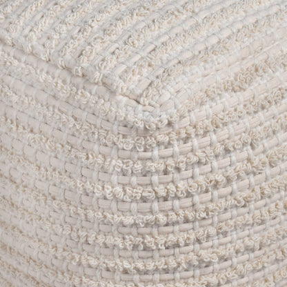 Adonis Pouf, 40x40x40 cm, Natural White, Wool, Cotton, Hand Woven, Pitloom, All Loop