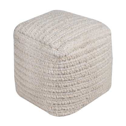 Adonis Pouf, 40x40x40 cm, Natural White, Wool, Cotton, Hand Woven, Pitloom, All Loop