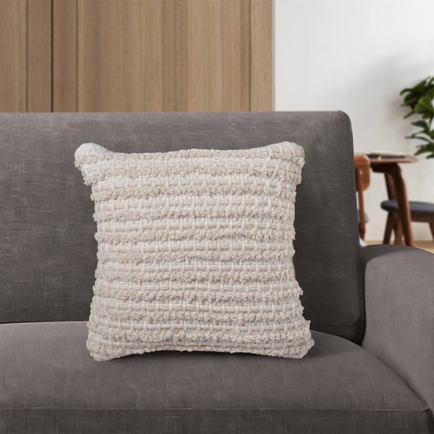 Adonis Cushion, 45x45 cm, Natural White, Wool, Cotton, Hand Woven, Pitloom, All Loop