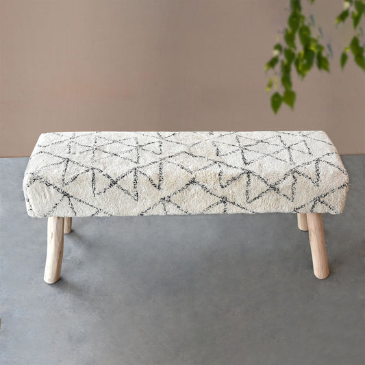 Agostin Bench, Cotton, Natural White, Charcoal, Bm Fn, All Cut 