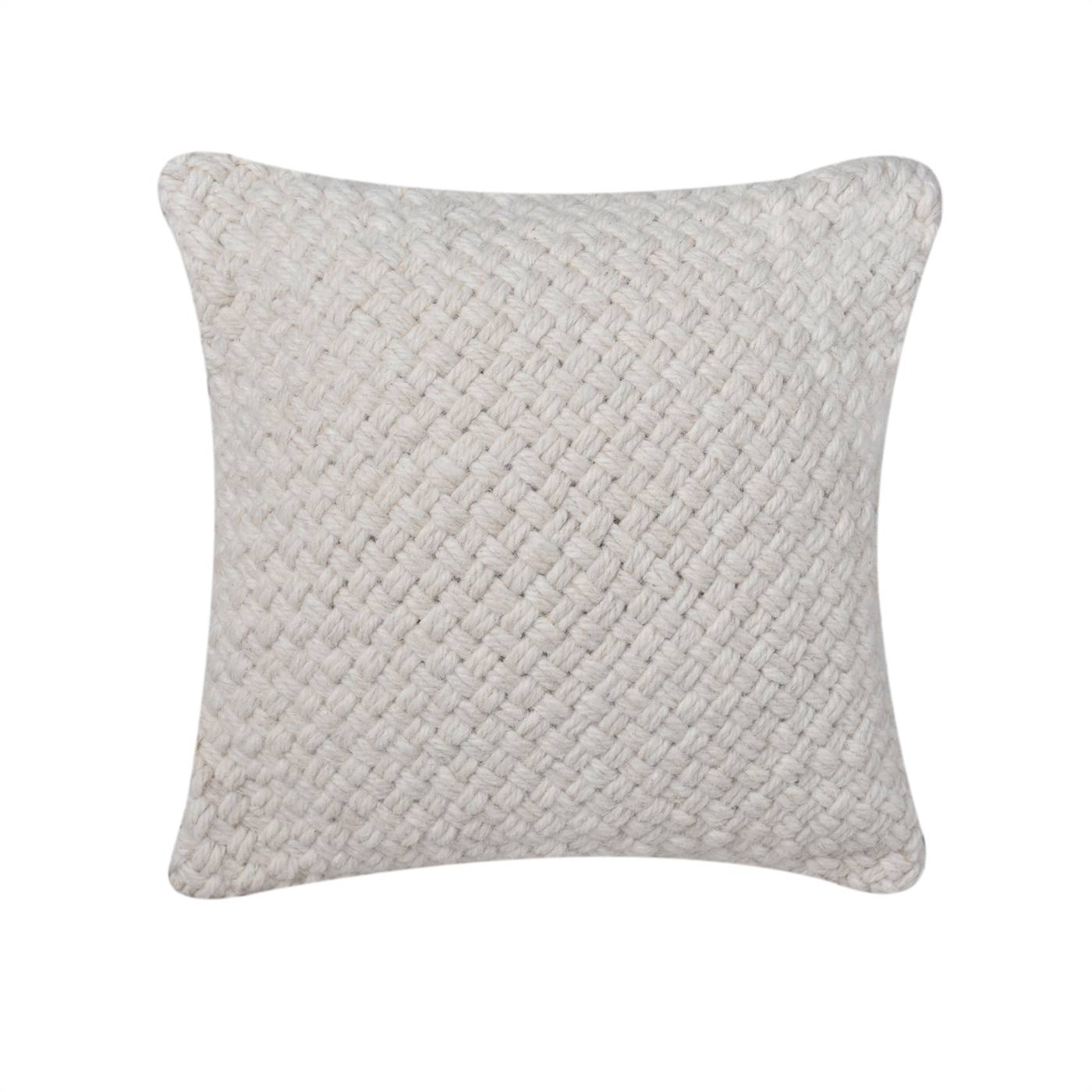 Ainez Cushion, 45x45 cm, Natural White, Wool, Hand Knitted, Hm Knitted, Flat Weave